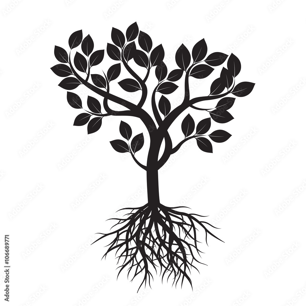 Obraz premium Black Tree and Roots. Vector Illustration.
