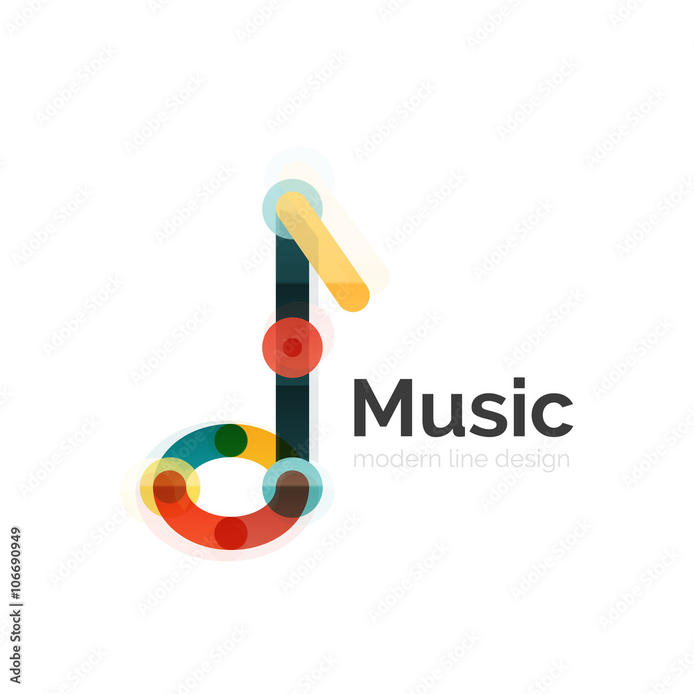 Music note logo, flat thin line geometric design Music note logo, flat thin line geometric design