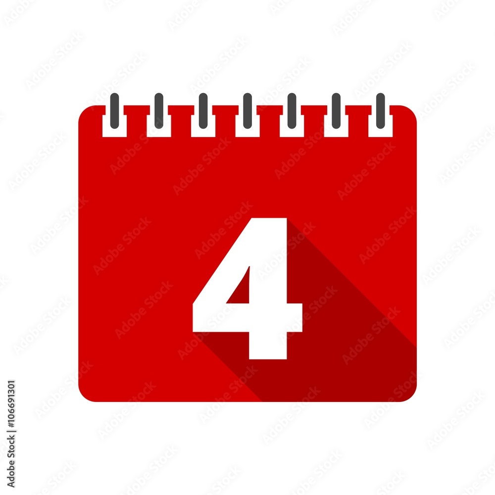 Calendar icon with long shadow - number 4 Calendar icon with long shadow - number 4