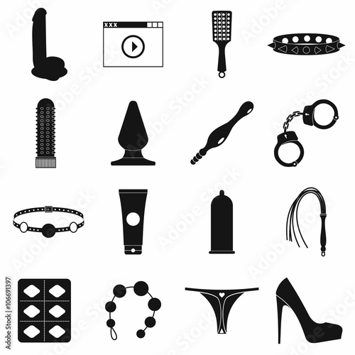 Sex shop icons set, simple style