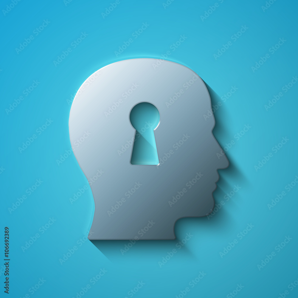 Finance concept: flat metallic Head With Keyhole icon, vector Finance concept: flat metallic Head With Keyhole icon, vector