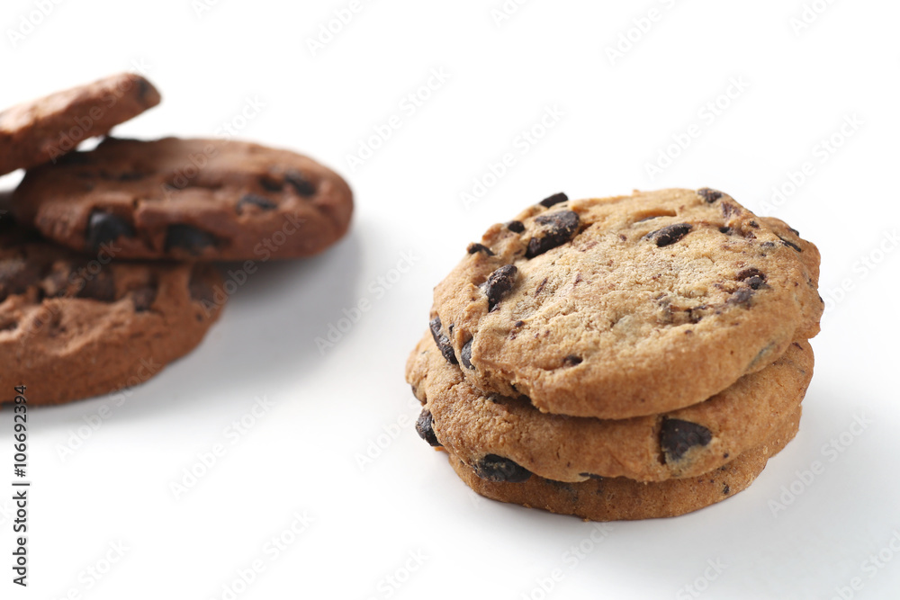 Cookies with chocolate chip isolated on white background. Cookies with chocolate chip isolated on white background.