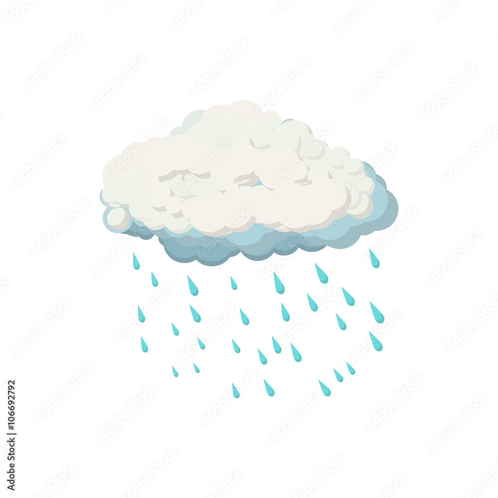 Cloud with rain drops icon, cartoon style 