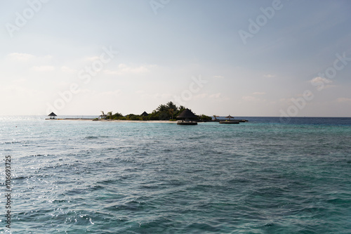 Fototapeta Naklejka Na Ścianę i Meble -  maldives island beach with palm tree and villa