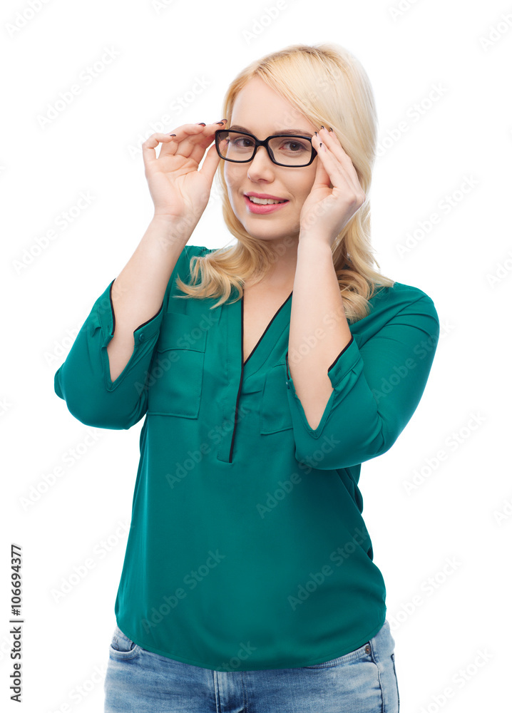smiling young woman with eyeglasses