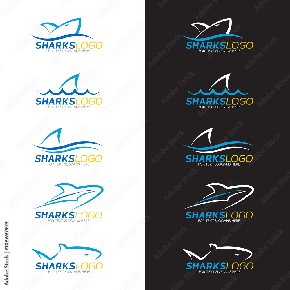 Naklejka premium Blue shark logo 5 style on white and black background