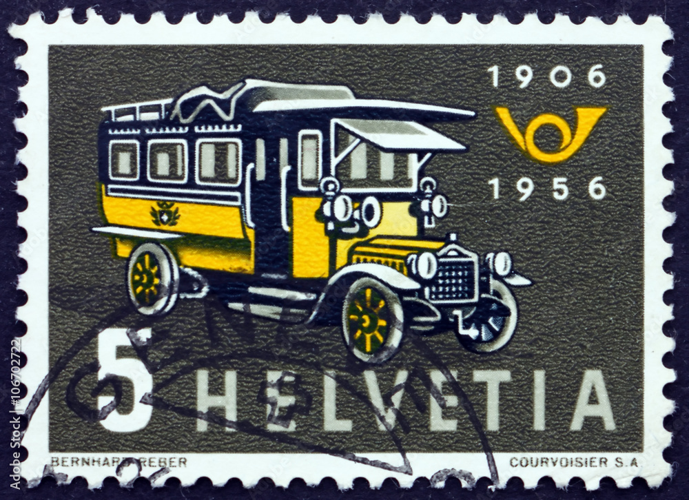 Postage stamp Switzerland 1956 First Swiss Post Bus