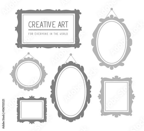 Vector illustration of set of gray rectangular and oval frames i