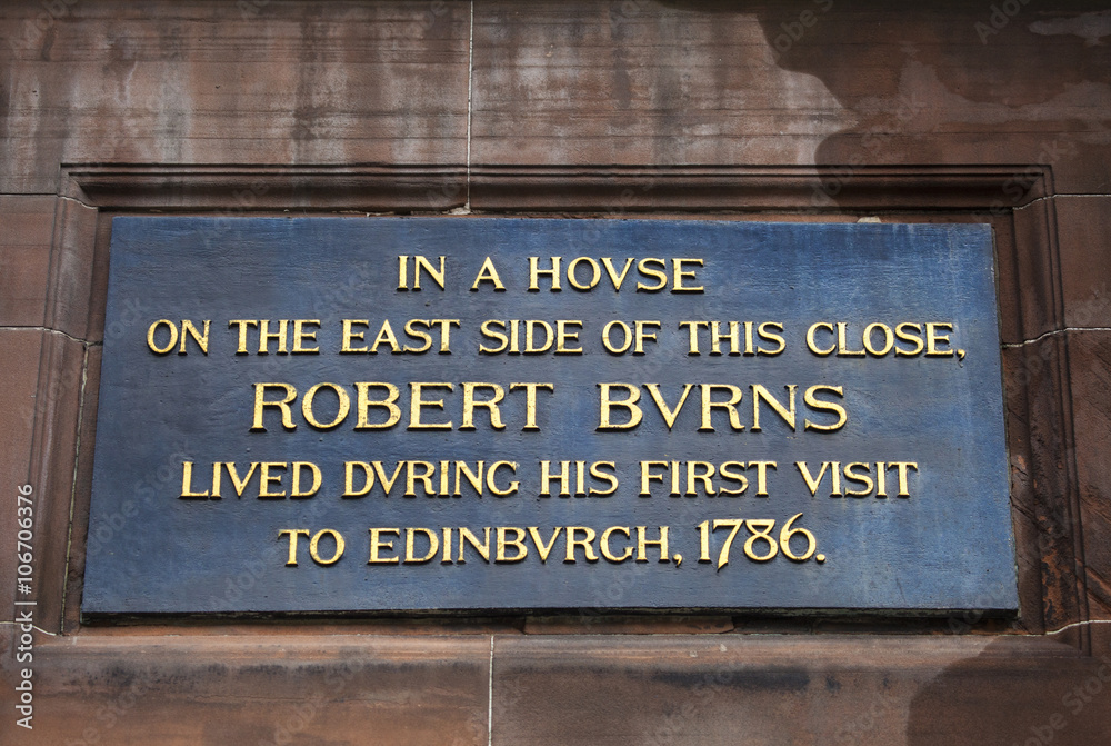 Fototapeta premium Robert Burns Plaque in Edinburgh, Scotland.