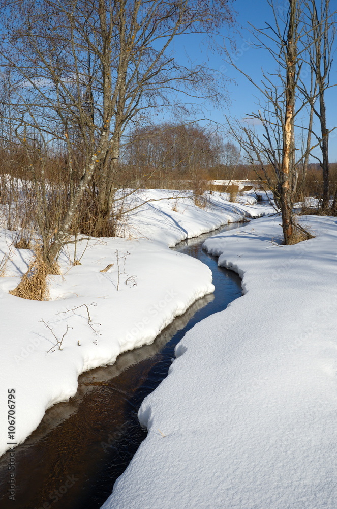 Landscape with a river at the end of winter Landscape with a river at the end of winter