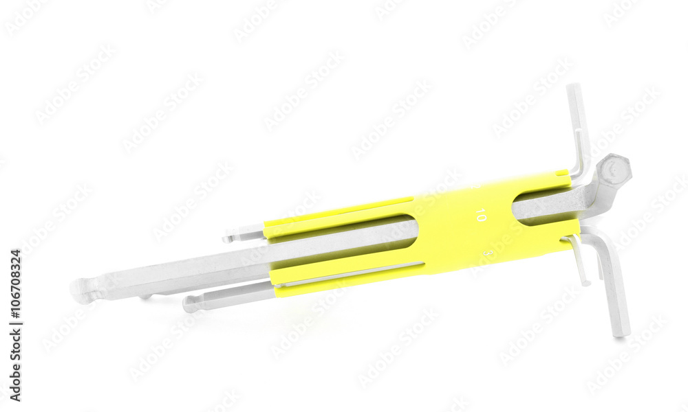 Allen wrench, metal tool for construction, isolated on white background Allen wrench, metal tool for construction, isolated on white background