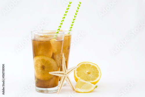 Ice tea with lemon. Isolated photo 