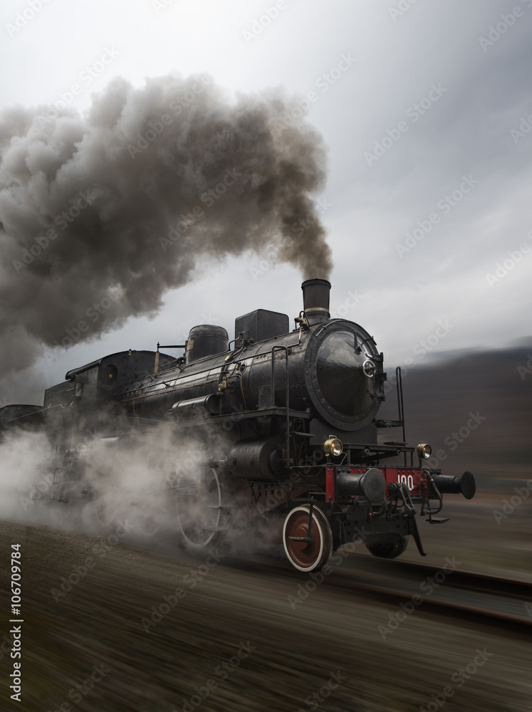 Vintage black steam train 