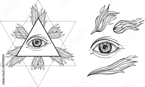 eye, flames of fire, and occult star