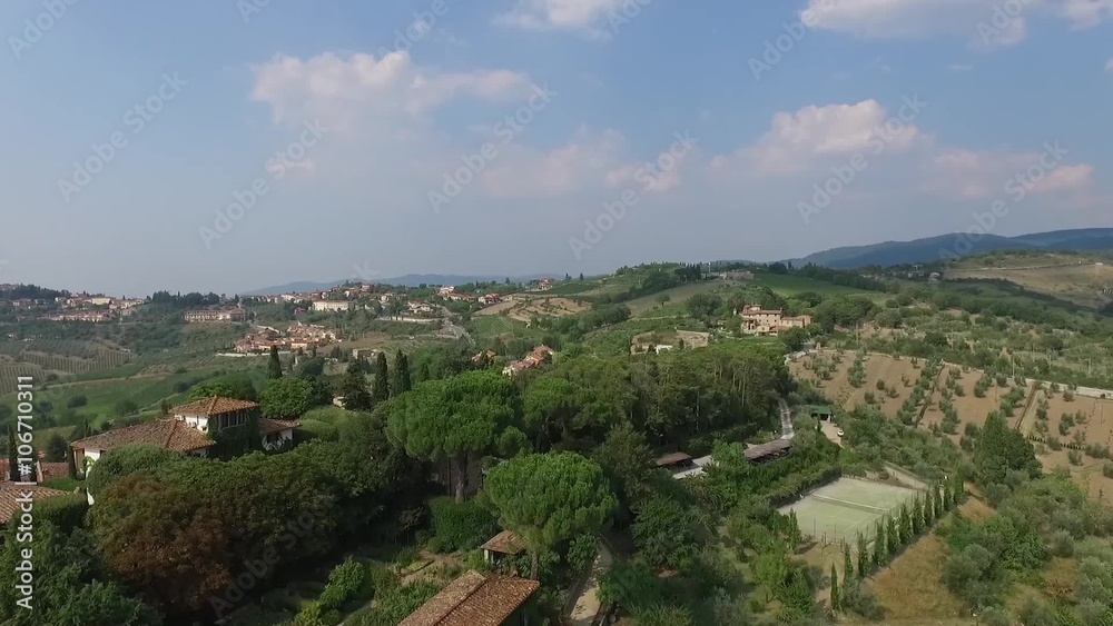 Aerial view of Greve in Chianti Tuscany valley Italy in summer Aerial view of Greve in Chianti Tuscany valley Italy in summer