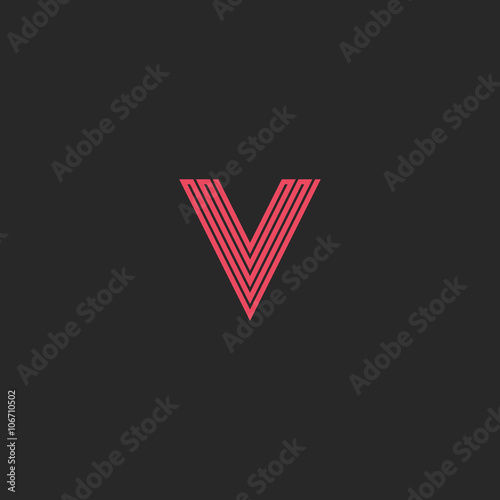 Monogram V logo letter initial, thin pink line design element business card emblem idea, hipster graphic symbol