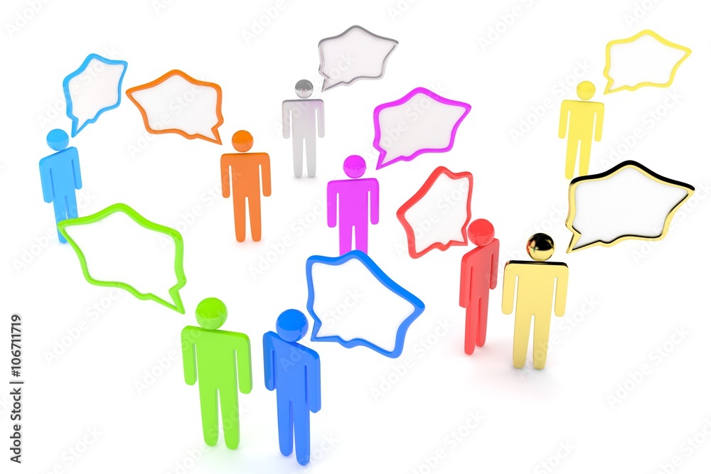 people with talk bubbles isolated over a white background. 3D rendering. people with talk bubbles isolated over a white background. 3D rendering.