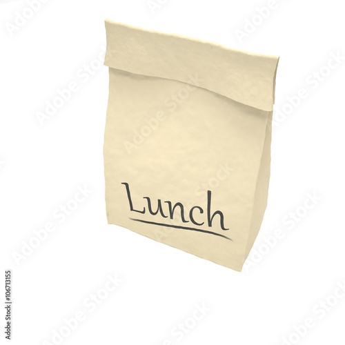 Lunch bag on white. 3D rendering.