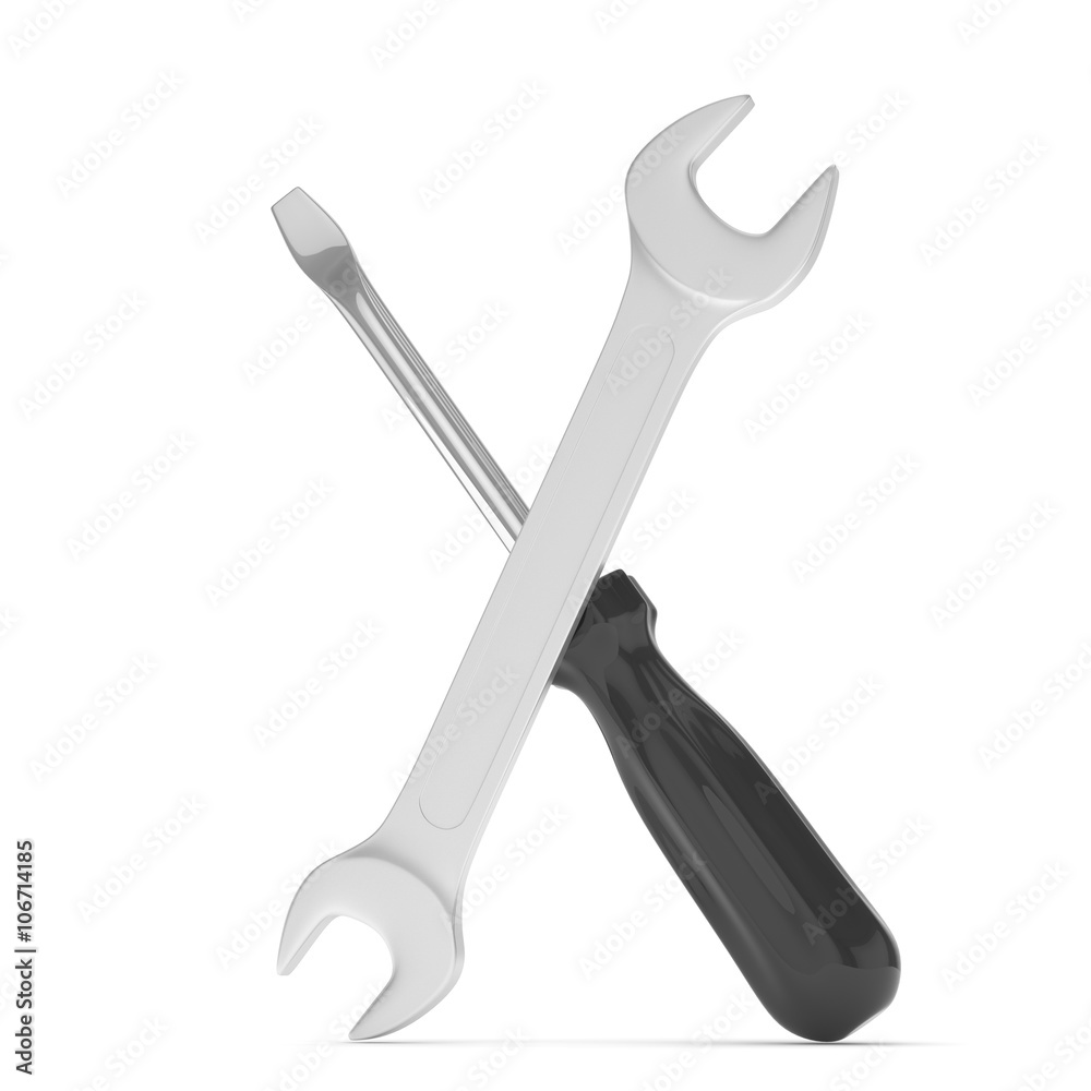 3D Illustration Wrench and screwdriver, service concept 3D Illustration Wrench and screwdriver, service concept