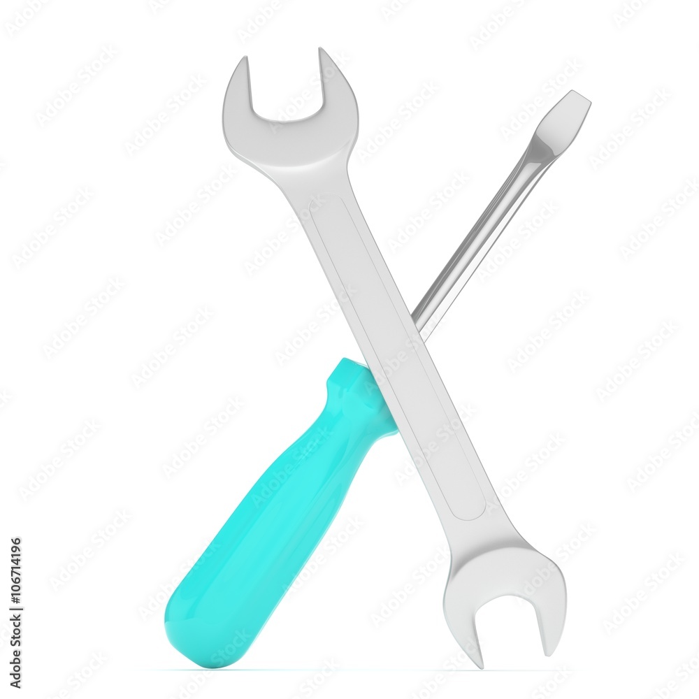 3D Illustration Wrench and screwdriver, service concept 3D Illustration Wrench and screwdriver, service concept