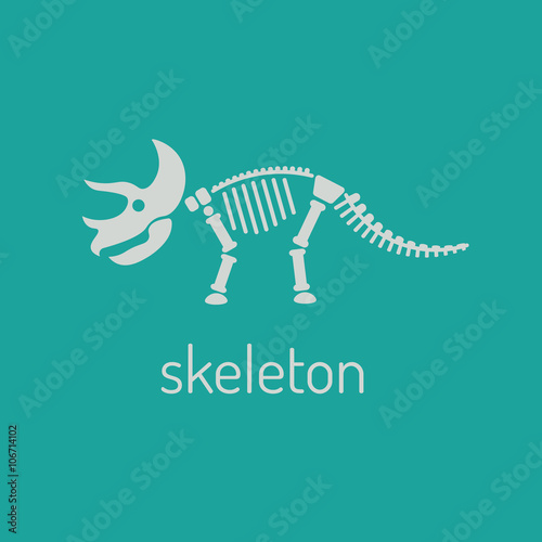 Dinosaur skeleton. triceratops. Vector triceratops isolated on green background