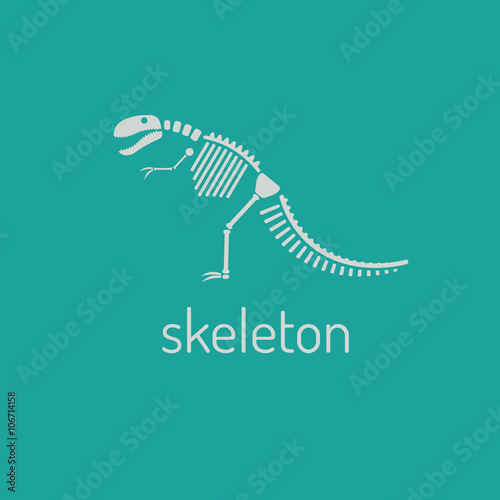 Dinosaur skeleton. Megalosaurus. Vector Image isolated on green background.