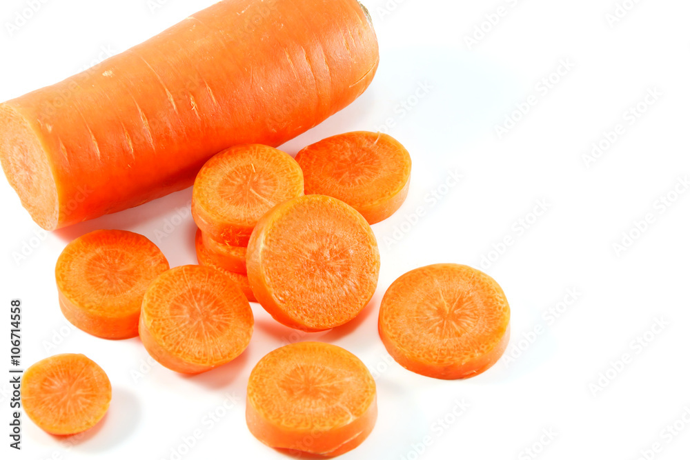 selective focus carrot slice on white background. selective focus carrot slice on white background.