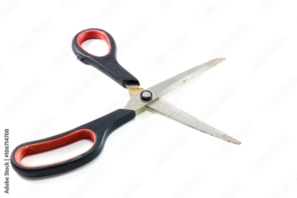 old scissors on white background. old scissors on white background.