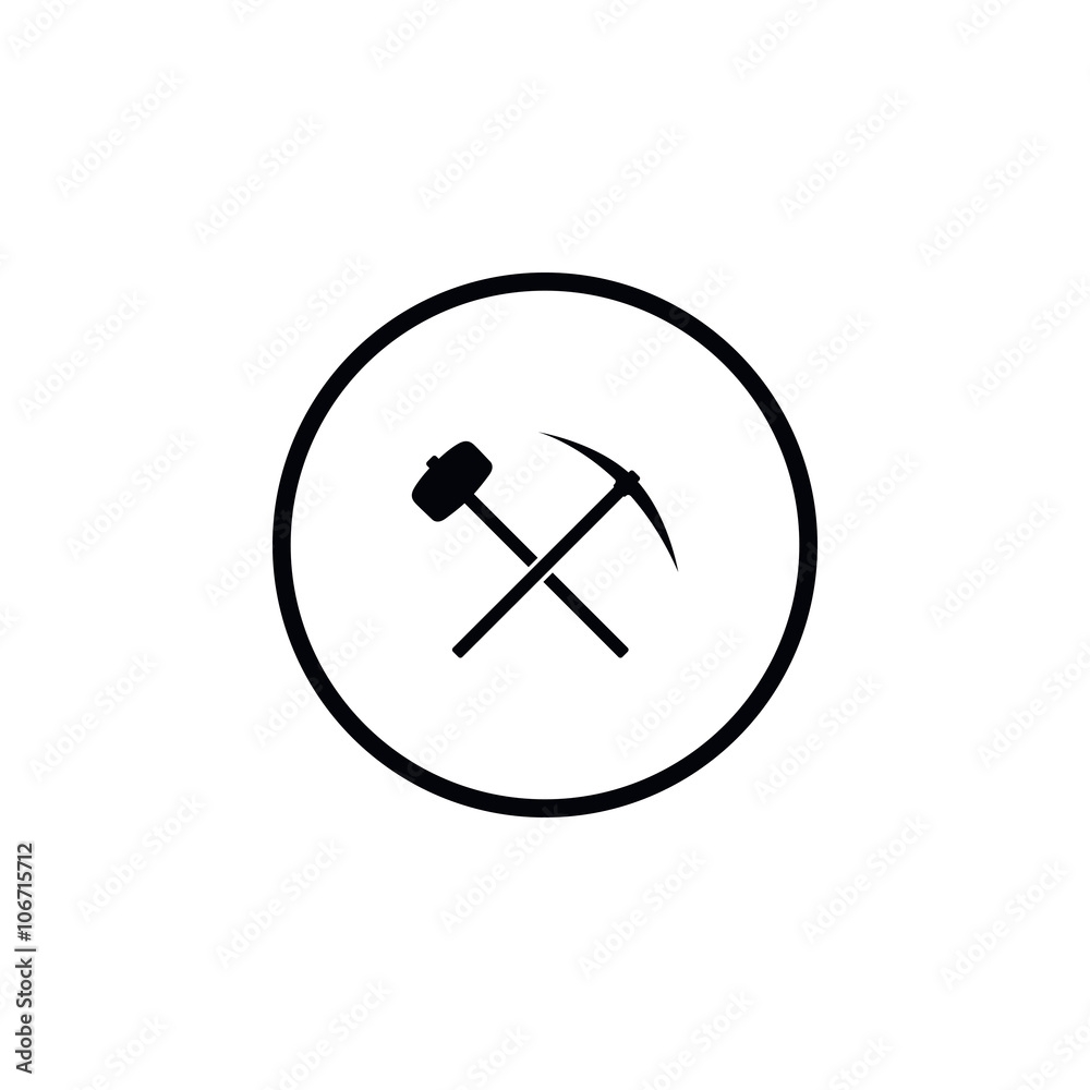Icon with a pick-axe and hammer. Icon with a pick-axe and hammer.