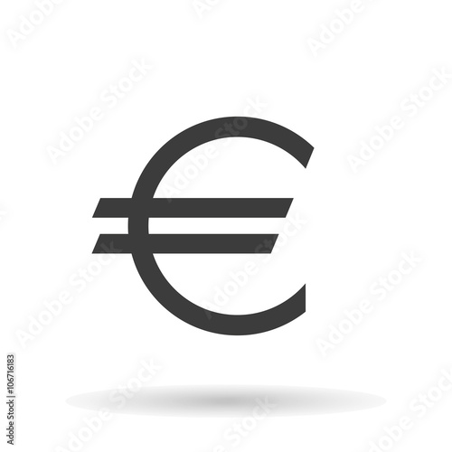Euro icon the exact sizes with shadow on a white background, stylish vector illustration