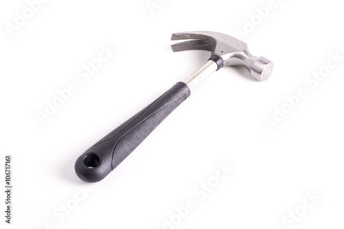 Steel hammer with rubber handle isolated on white background © Pablo Carbonell