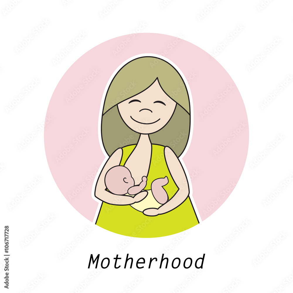 Linear illustration of a mother with a baby. Linear illustration of a mother with a baby.