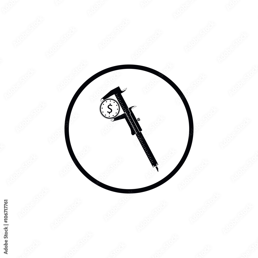 Icon calipers with coin. Icon calipers with coin.