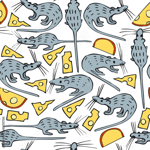 Seamless Vector Pattern with Mice and Cheese