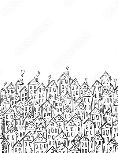 building vector art for card, decotation. Black and white lineart, sketch style.