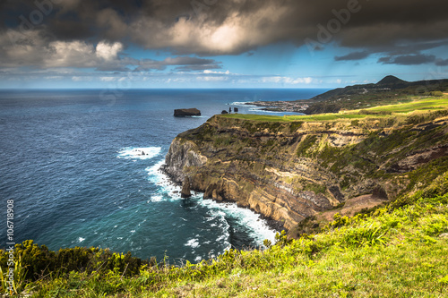 Green island in the Atlantic Ocean, Sao Miguel, Azores, Portugal