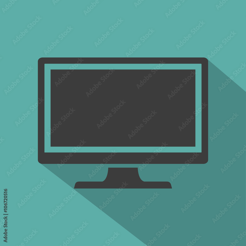 Monitor PC icon flat style with shadow on a green background, vector illustration Monitor PC icon flat style with shadow on a green background, vector illustration