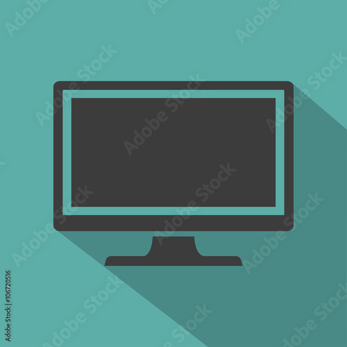 Monitor PC icon flat style with shadow on a green background, vector illustration