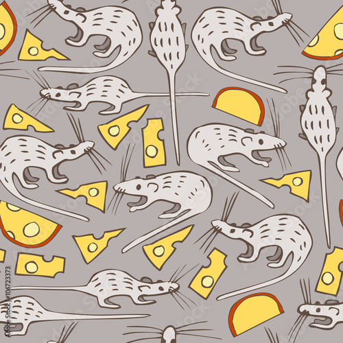 Seamless Vector Pattern with Mice and Cheese