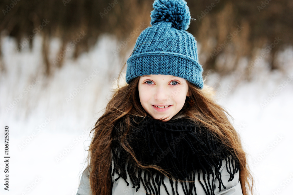 Funny kid girl having fun in beautiful winter park Funny kid girl having fun in beautiful winter park