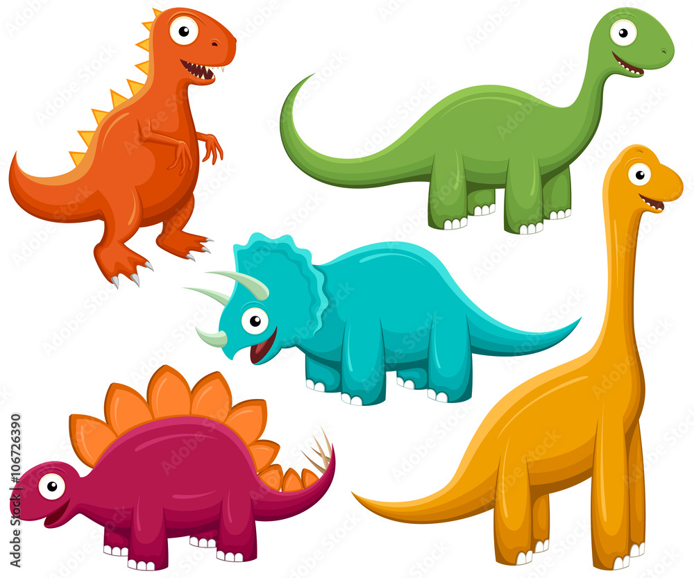 Fototapeta Ilustracji wektorowych z różnych kolorowych dinozaury szczęśliwy cartoon.
