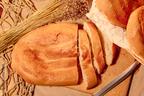 Armenian sliced homemade bread matnakash. photo