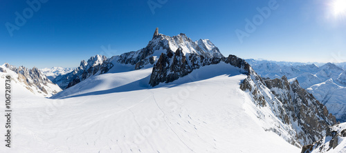 Mont Blanc, France: winter panorama on Geant Glacier and Valle Blanche from Punta Helbronner. XXXL size: 63 MP, ideal for extra-large print.