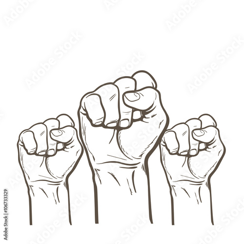 Raised fist. Strong fist on a white background. Mans hand. Male fist. Symbol of power and authority. Symbol of good luck and success. Fist icon. Painted vector fist. Fist sketch