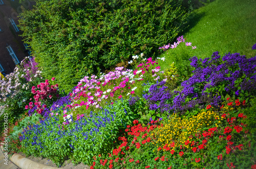 beautiful flower bed with flowers in the garden Wawel Royal Castle. Krakow. Poland