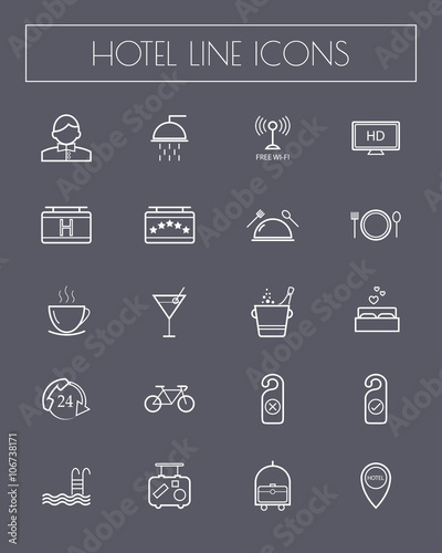 hotel and travel line icon set.