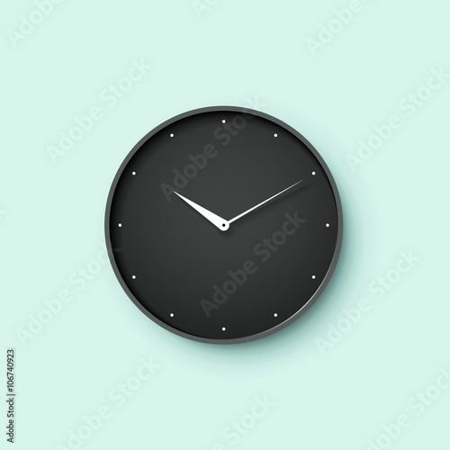 Icon of black clock face with shadow on mint wall background. Vector Illustration