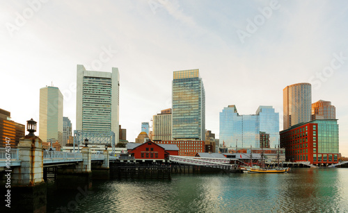 Boston Skyline Showing Financial District and Tea Party Museum   Boston  USA. 