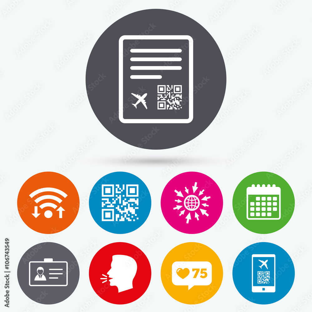 QR scan code icon. Boarding pass flight sign. QR scan code icon. Boarding pass flight sign.