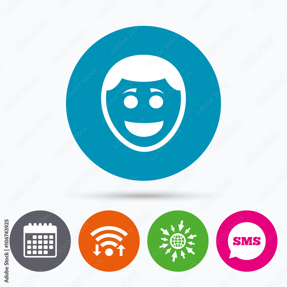 Smile face icon. Smiley with hairstyle symbol. Smile face icon. Smiley with hairstyle symbol.